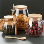 Conjunto de 2 Peças (Pote + Colher): Pote de Vidro Selado com Colher - Perfeito para Café, Açúcar, Chá, Sal e Especiarias | Organizador Ideal para Cozinha Doméstica, Restaurante e Caminhão de Comida