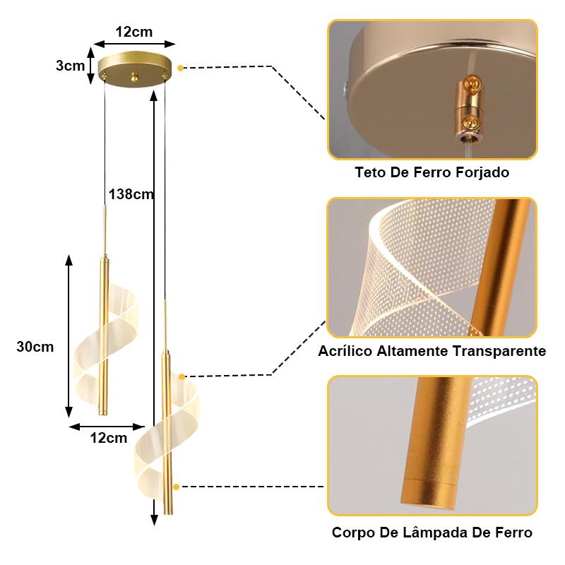 1/2peças, Lustre Minimalista Moderno com Design em Espiral, Disponível em 3000K/4500K/5000K, Inclui Luz LED de Três Cores, Conectado, Adequado para Iluminação de Áreas de Escritório, Luzes de Teto de Quartos de Hotel, Sala de Estar, Quarto de Dormir, Lustres de Cabeceira