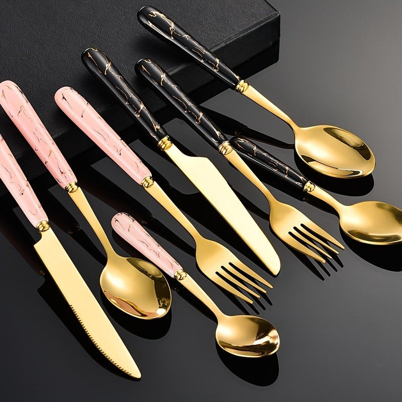24-Piece Luxury Stainless Steel Cutlery Set (Spoon, Fork, Knife) – No Stand – For Home and Hotel Catering