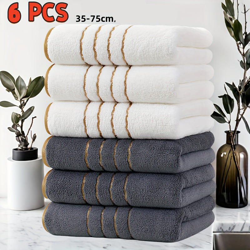 6 Peças Conjunto de Toalhas de Luxo com Design Moderno Listras Douradas, Toalhas Retangulares de Microfibra, Item Essencial para o Lar, Prático para Uso Familiar, Presente de Natal e Dia dos Namorados, Decoração e Acessórios para Banheiro, Essencial Elegante para Banho