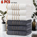 6 Peças Conjunto de Toalhas de Luxo com Design Moderno Listras Douradas, Toalhas Retangulares de Microfibra, Item Essencial para o Lar, Prático para Uso Familiar, Presente de Natal e Dia dos Namorados, Decoração e Acessórios para Banheiro, Essencial Elegante para Banho