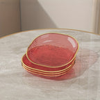 Conjunto de 4 Pratos Elegantes Transparentes para Snacks e Fruta com Borda Dourada, Fabricados com Materiais de Alta Qualidade para Alimentos, Formato Oval, Perfeitos para Refeições Familiares, Convívios e Todas as Estações, Adequados para Fruta, Snacks e Pratos de Servir.