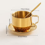 Conjunto de 3 Peças de Copos Premium em Aço Inoxidável Dourado | Inclui Copo, Prato e Colher, Ideal para Casa, Escritório, Cafés ou Lojas de Sobremesas, Capacidade de 150ml