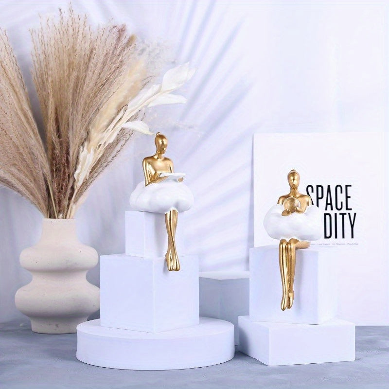 Estatueta de Resina Dourada e Branca do Pensador - Escultura Elegante Abstrata da Mulher Lendo com Perdas em Ouro, Decoração Minimalista Temática Livros para Casa, Gabinete ou Estante – Peças Duráveis Embrulhadas como Presente (Douro/Branco) Para Aniversário Formatura Mudança De CASA Acento Moderno. Artesanato Abstractivo Sala Prateleirar Escritório. Enfeite Stylish Dorado Exposição Todo-Anual Ornamento Manufaturadamente Feito Por Amantes Do Libre