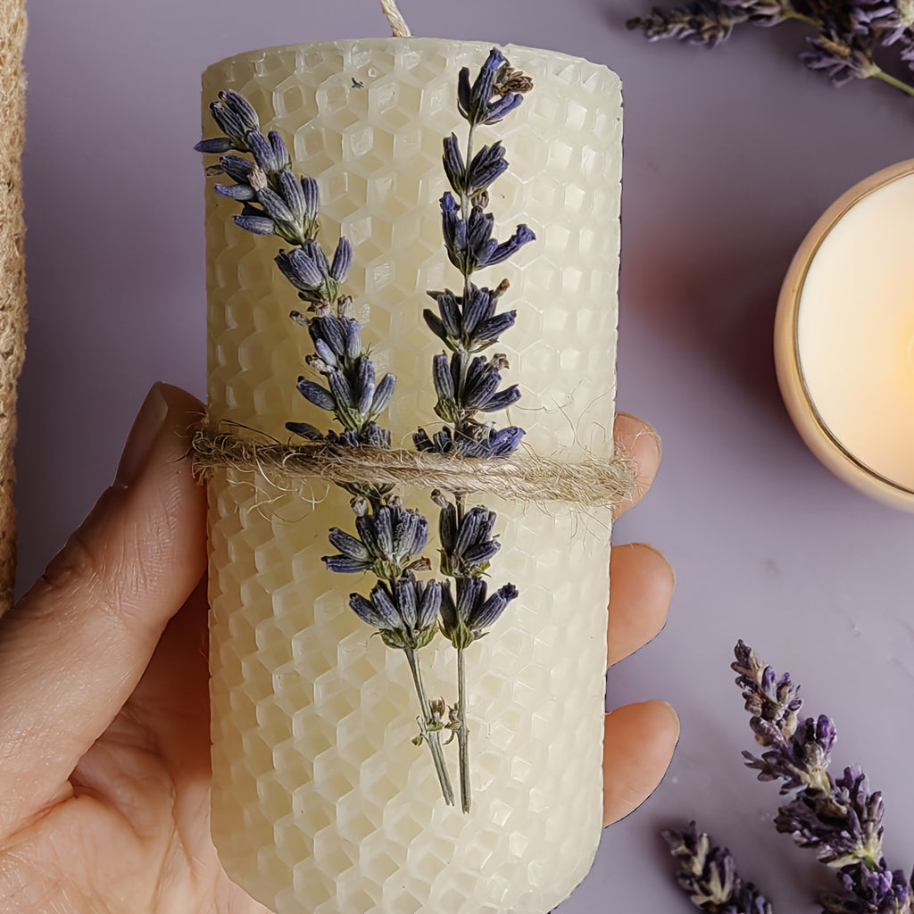 Conjunto de 2 Velas de Cera de Abelha, Velas de Cera de Abelha em Pilar com Aroma de Lavanda, Perfeitas para Presentes, Festas, Rituals e Decoração de Casa