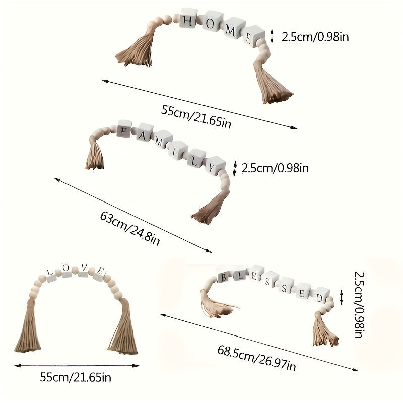 Guirlanda de letras de madeira rústica com borlas - Design "Casa" para decoração de casa aconchegante, perfeita para prateleiras, lareiras ou paredes - Calor, amor e encanto campestre inspirado em cubos de madeira, contas e borlas, decoração rústica para casa