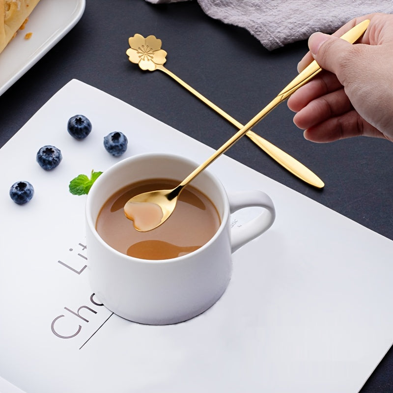 Conjunto de 4 colheres de chá pequenas em formato de flor, colher de café, colher fofa para sorvete e sobremesa, conjunto de talheres em aço inoxidável