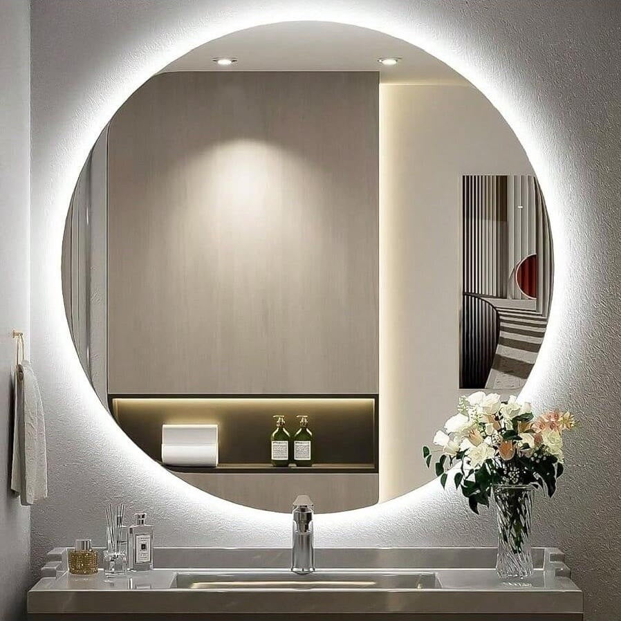 Espelho Redondo Decorativo com Iluminação em LED e Bateria para Banheiros e Quartos