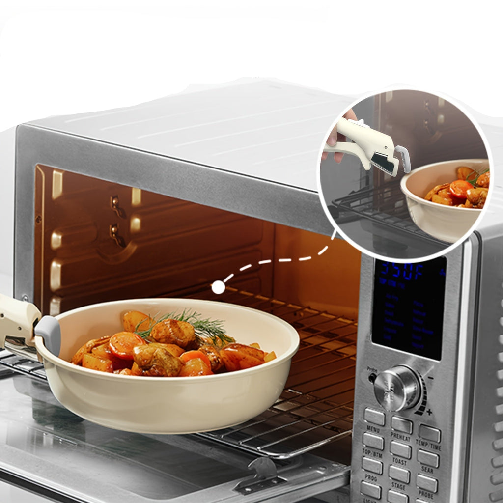 Conjunto de 5 peças de panelas antiaderentes IKTU em alumínio, com pegas removíveis para fácil limpeza e armazenamento, ideal para indução, gás e todos os tipos de fogões, perfeito como conjunto de panelas antiaderentes para autocaravanas, um excelente presente de Natal.