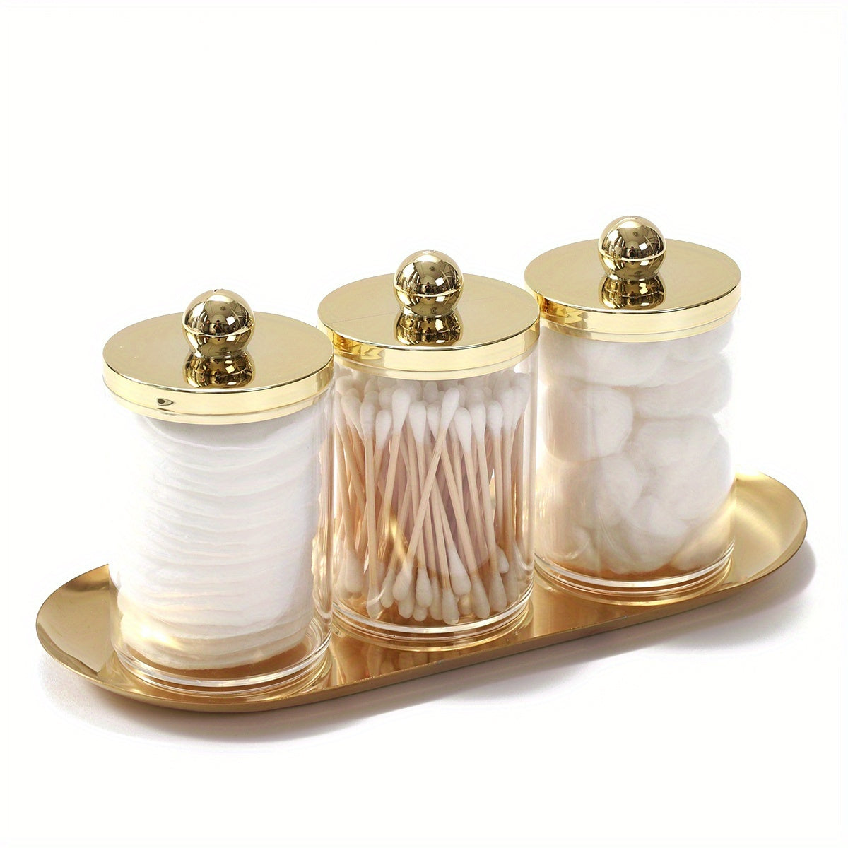Conjunto de Porta-Cotonetes Acrílico com Bandeja