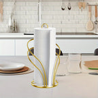Elegant Golden Tissue Holder with Weighted Base - Freestanding Countertop Paper Towel Rack for Kitchen & Bathroom, Decorative Multi-Loop Design, Towel Holder for Bathroom
