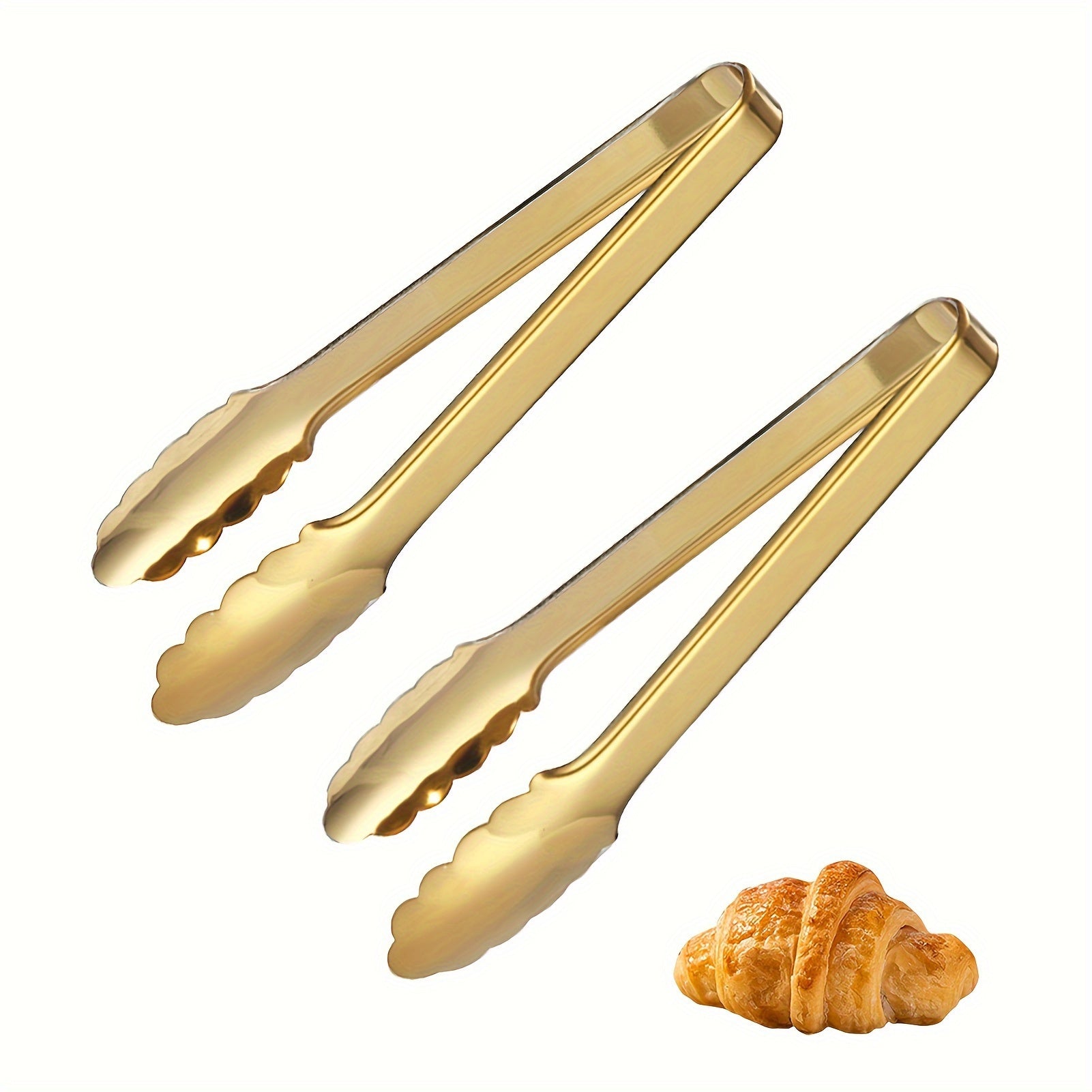 Conjunto de 2 Pinças de Servir em Aço Inoxidável Dourado Champagne, 22.86 cm para Fácil Aderência - Ideal para Buffets e Festas