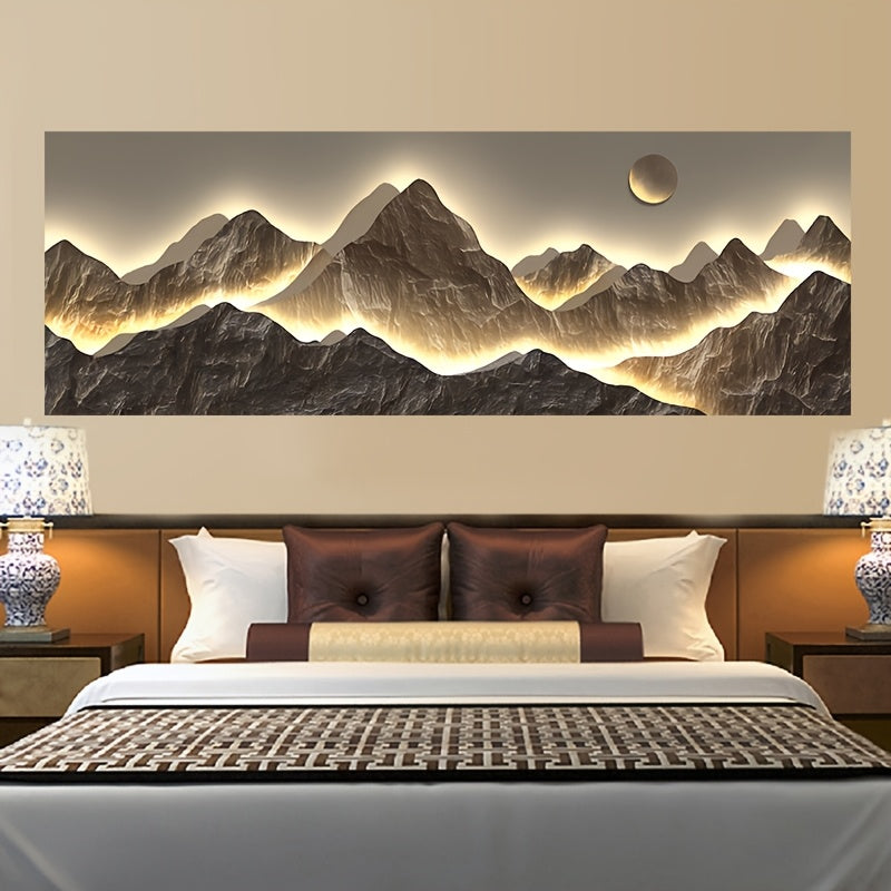 Imagem 2D Plana, Ilustração 2D, Estilo Minimalista, Arte Abstrata Moderna, Vista Montanha, Luzes Neon, Paisagem Natural, Poster Nórdico, Decoração de Casa, Sem Moldura!