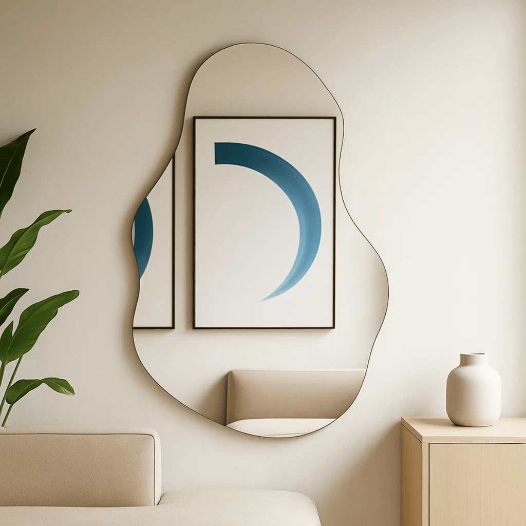 Espelho Orgânico Decorativo Moderno 70x50cm Formato Irregular Estilo Pinterest Vidro Polido de Alta Qualidade Sem Distorção para Decoração de Quarto Sala Hall e Banheiro Opções de Instalação com Suporte ou Fita Dupla Face Design Contemporâneo Luxo Resistente e Versátil Lopazzi Home Decor