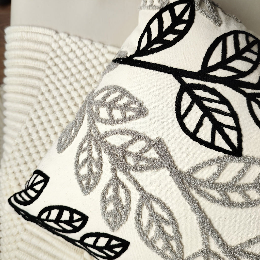 Capa de almofada de lançamento com bordado de folha para decoração de sofá, quarto e casa, sem enchimento de almofada