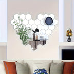 13 unidades Espelho Hexagonal Prateado | Autocolantes de Parede Autoadesivos em Acrílico de 100mm para Decoração de Casa de Banho, Sala de Estar, Quarto