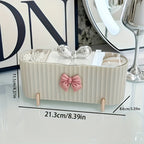 1pc Caixa de Armazenamento de Cosméticos de 3 Compartimentos, uma Bonita Caixa de Armazenamento de Pó com Palhinha em Forma de Laço, Caixa de Armazenamento com Tampa Transparente de Grande Capacidade, Adequada para Casa de Banho, Toucador, Decoração de Armazenamento, Ideal para Presentes de Aniversário, Ano Novo, Presentes de Natal e Presentes de Feriado