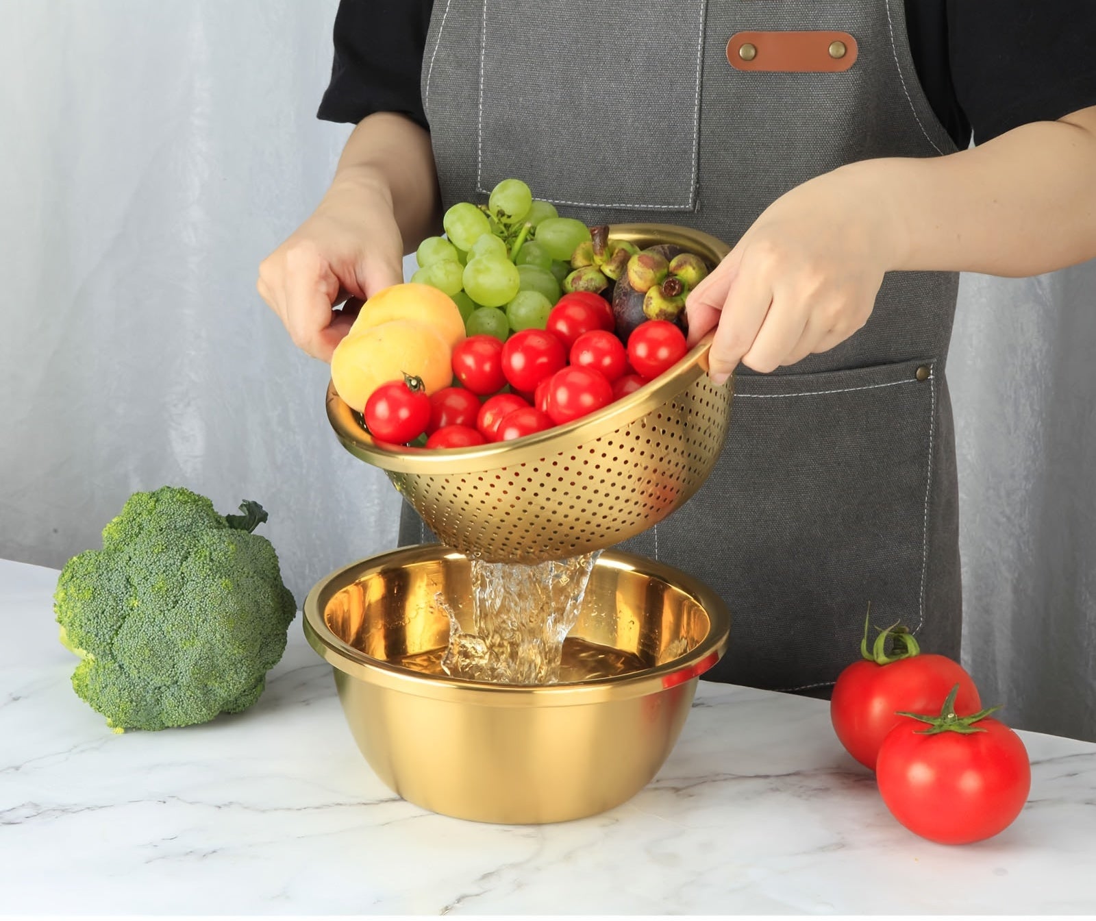 2pcs Stainless Steel Micro-Pore Filter Bowl Set – Multi-Purpose Colander & Mixing Basin for Washing Vegetables, Fruits, Rice & Draining Pasta | Extra-Thick Large Capacity, Dishwasher Safe & Rust-Proof, Christmas, Black Friday