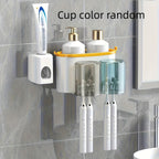 Suporte para Escova de Dentes de Montagem Fácil na Parede com Copo para Enxaguatório - Sem Furação, Organizador de Banheiro que Economiza Espaço para Pasta de Dente & Escovas, Transparente, Conjunto de Suporte para Escova de Dentes