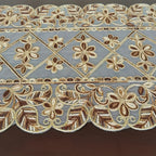 1 Toalha de Mesa Elegante com Bordado Floral - Design Tradicional em Organza com Fio Dourado em Tecido Bege, Retangular em Vários Tamanhos para Festas, Celebrações ou Decoração de Jantar do Dia a Dia