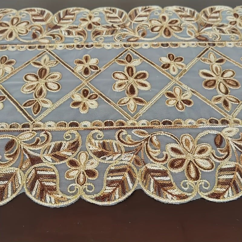 1 Toalha de Mesa Elegante com Bordado Floral - Design Tradicional em Organza com Fio Dourado em Tecido Bege, Retangular em Vários Tamanhos para Festas, Celebrações ou Decoração de Jantar do Dia a Dia