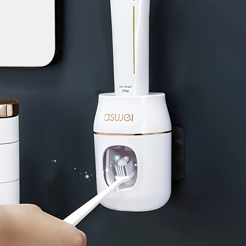 Conjunto de Dispensador de Pasta de Dentes e Suporte para Escovas de Dentes de Parede para Uso Doméstico, Projetado para Crianças, com um Design de Sucção Manual Bonito