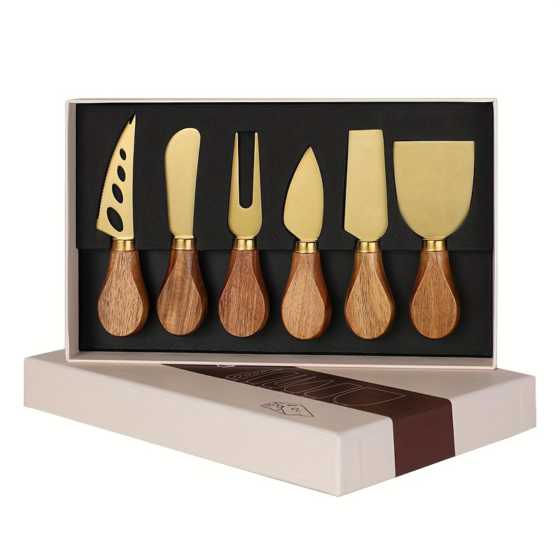 Premium Acacia Cheese Tool Set - with Western Style Acacia Handle, 410 Stainless Steel Cheese Knife, Fork, Butter Scraper, Mini Cheese Slicer Set, Baking Tools, Kitchen Supplies, Restaurant Supplies