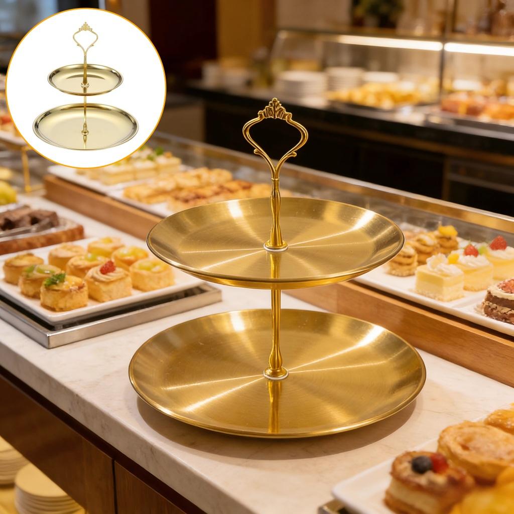 Bandeja de mesa de frutas em aço inoxidável bandeja redonda de 2 camadas decorar mesa de jantar festa e chá da tarde