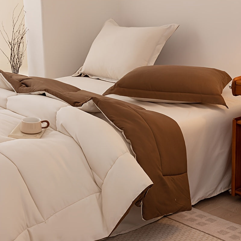 Conjuntos de cama Queen Size - Conjuntos de cama Queen Size marrom e bege, Conjuntos de roupa de cama macia para todas as estações - Conjuntos de 5 peças - 1 edredom (223,52 cm x 223,52 cm) e 2 fronhas (50,8 cm x 66,04 cm) e 1 lençol (228,6 cm x 259,08 cm) e 1 capa de cama (152,4 cm x 203,2 cm + 35