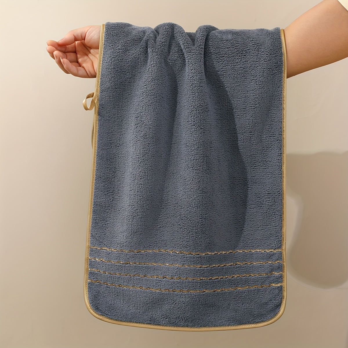 6 Peças Conjunto de Toalhas de Luxo com Design Moderno Listras Douradas, Toalhas Retangulares de Microfibra, Item Essencial para o Lar, Prático para Uso Familiar, Presente de Natal e Dia dos Namorados, Decoração e Acessórios para Banheiro, Essencial Elegante para Banho