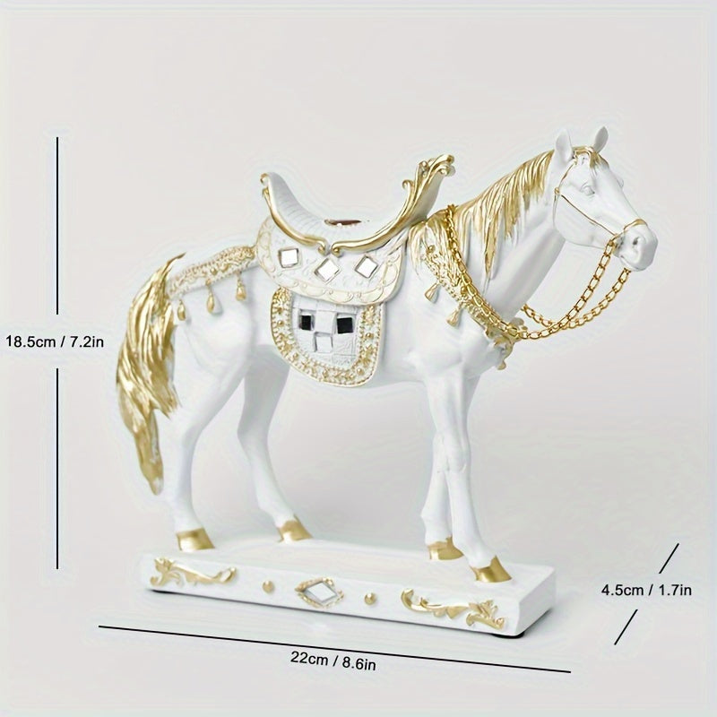 1pc Figura de Cavalo de Resina ABS Elegante - Decoração Moderna de Luxo Leve para Sala de Estar, Escritório ou Mesa de Chá | Design Detalhado de Selim e Arreios | Presente Ideal para Amigos e Formandos, Presente de Formatura | Design de Cavalo Moderno | Artesanato Detalhado, Decoração de Cavalo