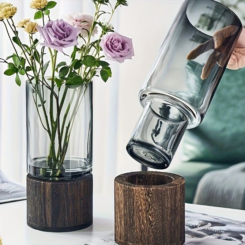 Vaso de Vidro Elegante com Base - Decoração de Casa Minimalista e Moderna para Sala de Estar & Mesa de Jantar, Vidro Transparente & Base, Presente Perfeito para Aquecimento de Casa, Aniversários, Exposição Floral | Detalhe Natural | Vaso com Base, Vasos de Decoração para o Lar