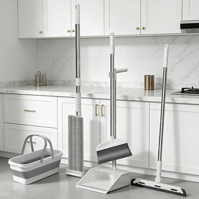 Complete 5pcs Set for Cleaning Broom + Mop + Bucket And Mop Handle -S7