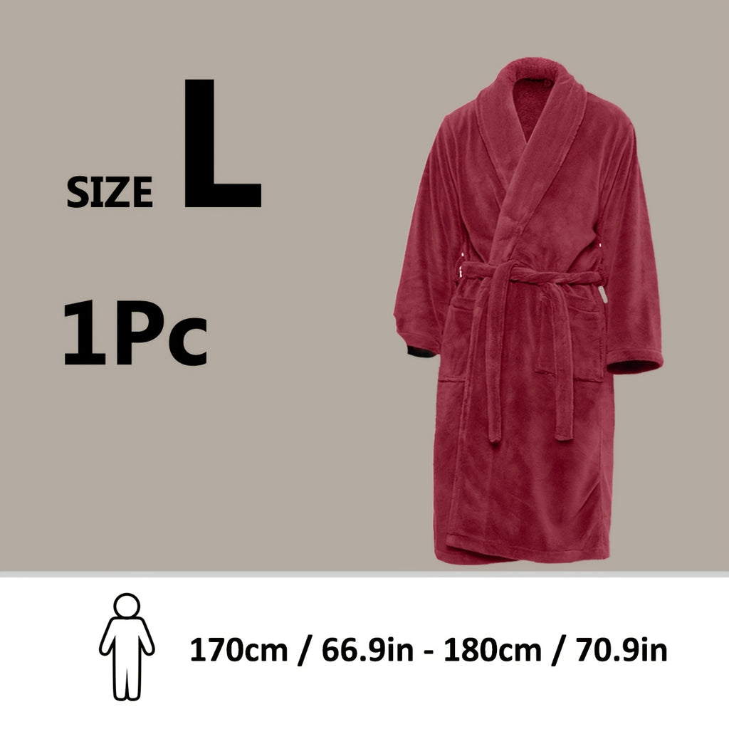 Roupão Unissex de Fleece Coral Extra Quente para Homens e Mulheres, Roupões Adultos para Banheiro, Toalha de Banho, Roupão com Gola Xale, Presente de Dia dos Namorados para Casais