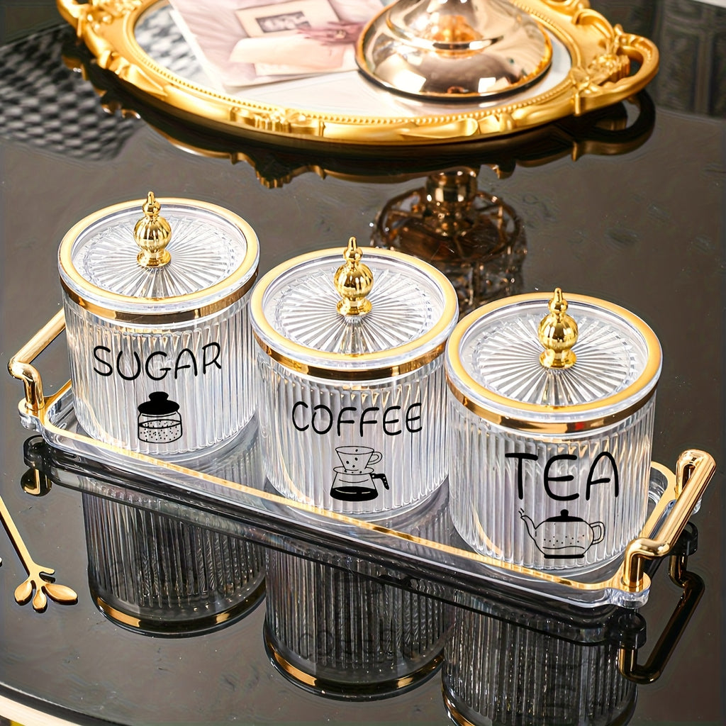 1 Bandeja com 3 Frascos de Armazenamento, Frascos de Armazenamento Multifuncionais de Plástico, Frascos Decorativos, Frascos Selados, Sala de Estar, Sala de Jantar, Conjunto de Bandejas de Cozinha para Grãos, Doces, Pão, Adequado para Casamentos ao Ar Livre, Festas, Presentes, Aniversários