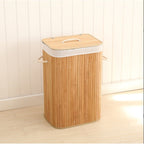 Dirty Laundry Basket 72 LITERS Bamboo Rectangular Lid Coated Quarter Bathroom Foldable