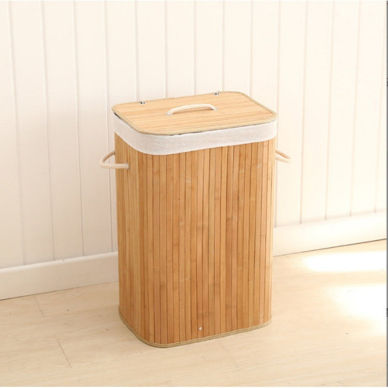 Dirty Laundry Basket 72 LITERS Bamboo Rectangular Lid Coated Quarter Bathroom Foldable