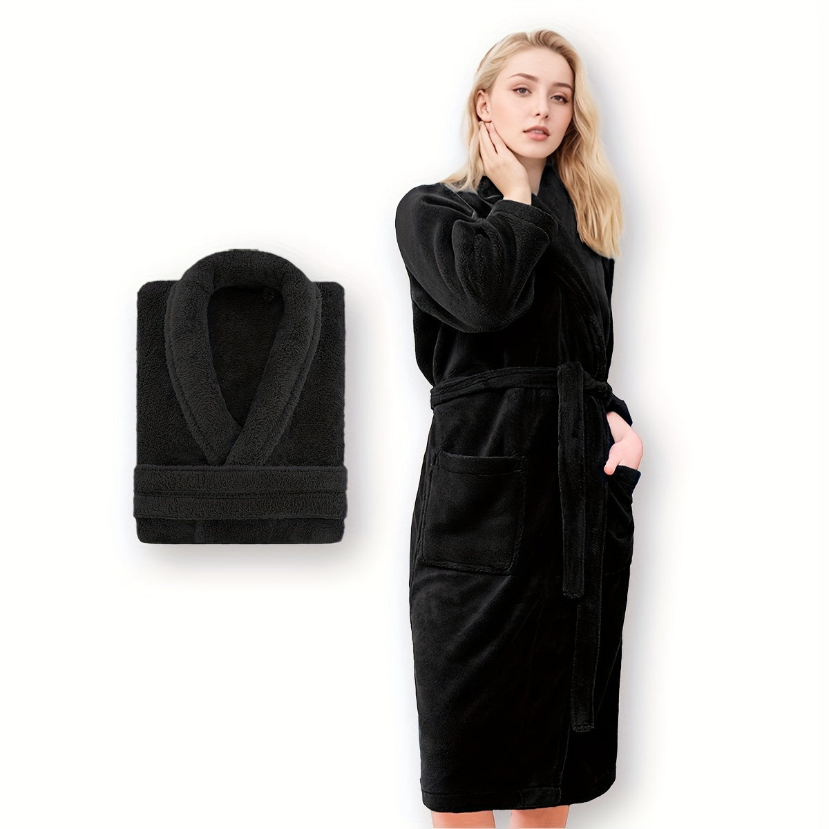Roupão Unissex de Fleece Coral Extra Quente para Homens e Mulheres, Roupões Adultos para Banheiro, Toalha de Banho, Roupão com Gola Xale, Presente de Dia dos Namorados para Casais