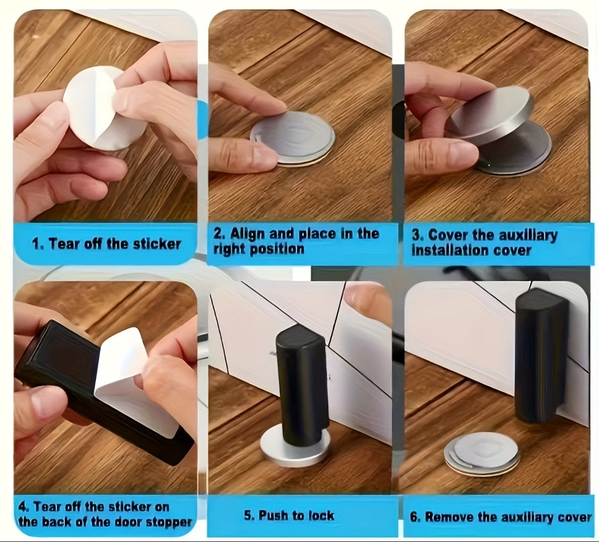 Set of 2 Durable Magnetic Door Stoppers - Easy to Install Without Drilling, Adhesive Backing, Protects Doors from Collisions, Available in Black, White, And Gray, Featuring a Unique Design, And Can Be Firmly Secured