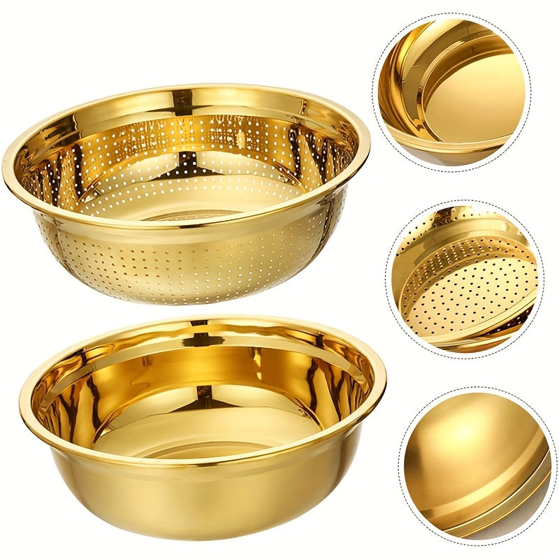 2pcs Stainless Steel Micro-Pore Filter Bowl Set – Multi-Purpose Colander & Mixing Basin for Washing Vegetables, Fruits, Rice & Draining Pasta | Extra-Thick Large Capacity, Dishwasher Safe & Rust-Proof, Christmas, Black Friday