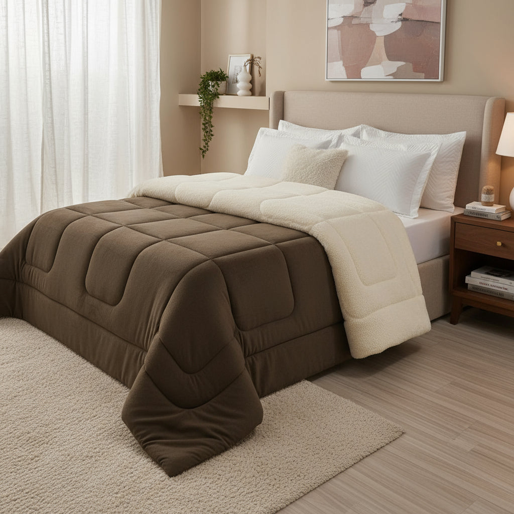 Sherpa Comforter and Duvet Set, Queen Size, Thick, Assorted Colors