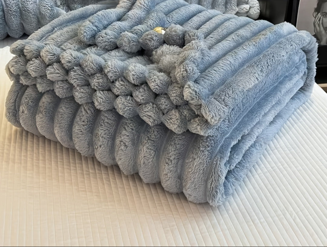 Manta Gdan Rinoceronte Luxuosa de Pele Falsa de Coelho - Adequada para Sofá, Cama, Escritório e Viagem - Manta Macia, Quente e Aconchegante Listrada, Colcha Contemporânea, Lavável à Mão, Presente Ideal de Natal e Uso em Todas as Estações (Multicolor)