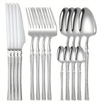 Conjunto de Talheres em Aço Inoxidável de 4/16/24 peças, Cabo de Talher com Padrão Martelado para Essenciais Domésticos, Talheres de Faca, Garfo e Colher de Alta Qualidade, Adequado para Casamentos, Hotéis, Restaurantes, Natal, Halloween, Ação de Graças, Dia dos Namorados, Dia da Mãe