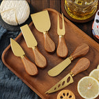 Premium Acacia Cheese Tool Set - with Western Style Acacia Handle, 410 Stainless Steel Cheese Knife, Fork, Butter Scraper, Mini Cheese Slicer Set, Baking Tools, Kitchen Supplies, Restaurant Supplies