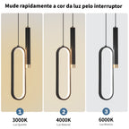 Modern Oval Pendant Light, 20W Adjustable Height LED Chandelier, 3-in-1 Dimmable LED with 100cm Adjustable Cord for Living Room, Bedroom, and Kitchen, Black