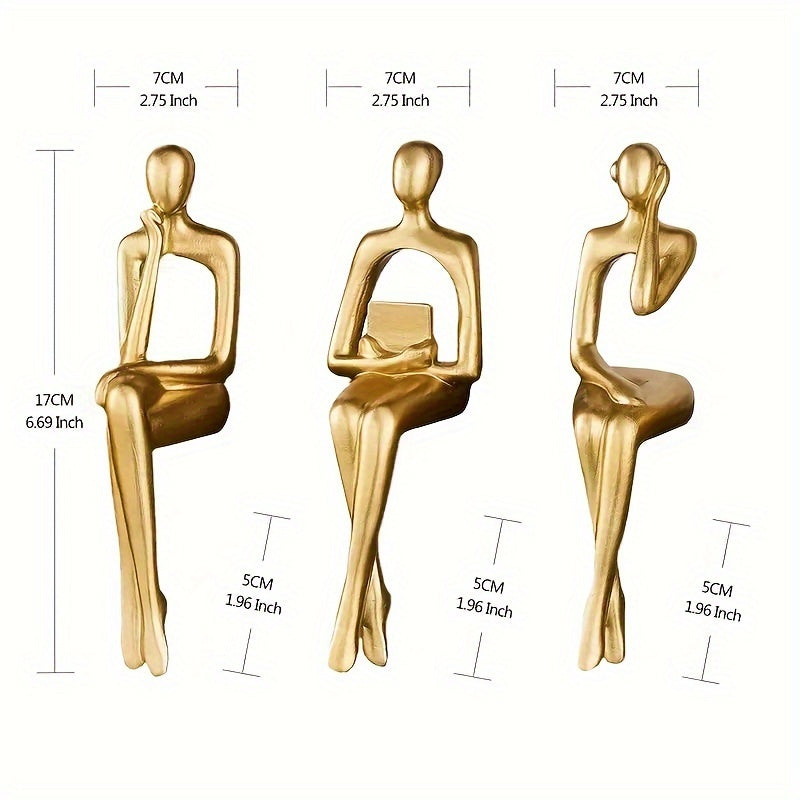 Conjunto de 3 peças, Estatueta de Resina Dourada, Arte Decorativa em Resina, Decoração de Interiores, Adições para a Casa, Decoração Temática, Ornamento de Mesa, Acento de Mesa de Varanda, Decoração de Estante de Livros e Suporte de Vinho para Escritório