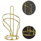 Elegant Golden Tissue Holder with Weighted Base - Freestanding Countertop Paper Towel Rack for Kitchen & Bathroom, Decorative Multi-Loop Design, Towel Holder for Bathroom