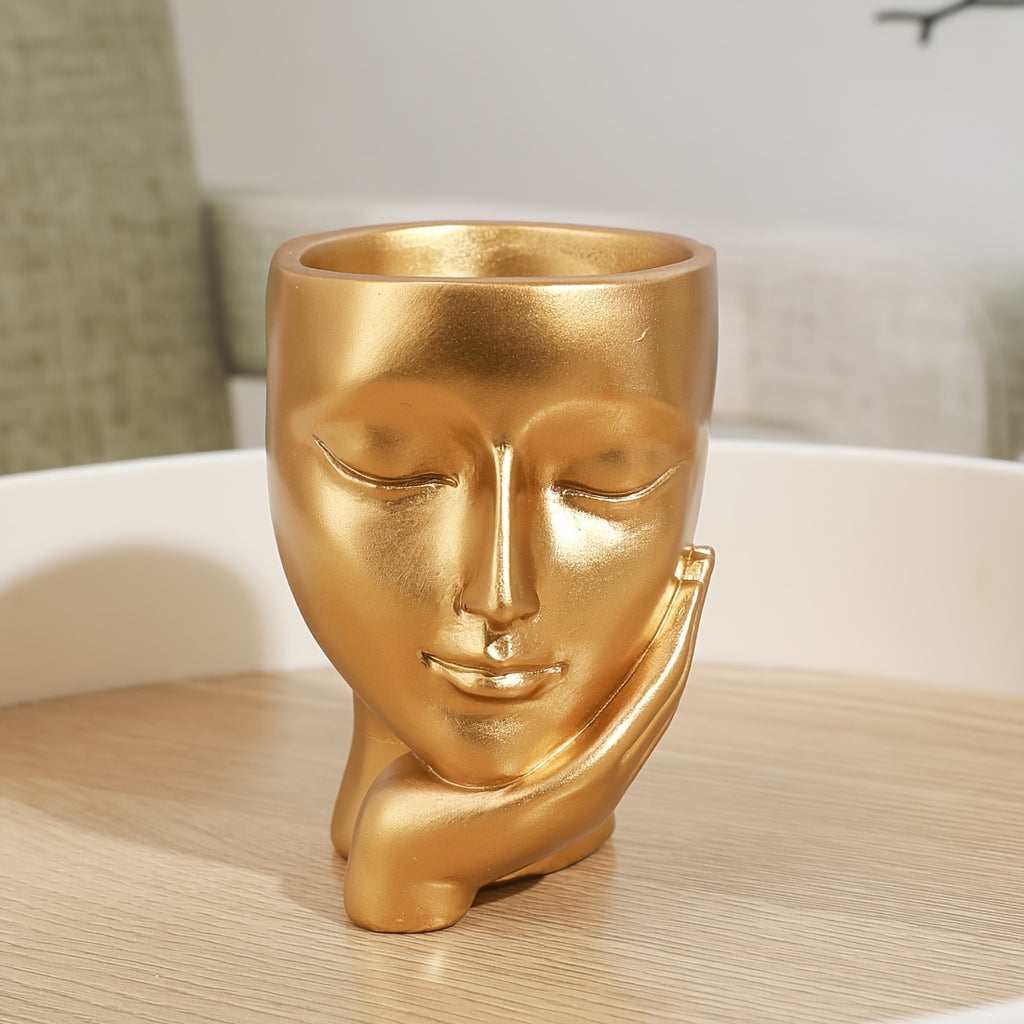 Vaso de Flor em Resina Pensador Dourado - Decoração Única para Jardinagem Interna e Externa para Casa e Escritório, Não Necessita de Eletricidade, Material de Resina Durável, Versátil para Vários Tipos de Ambientes