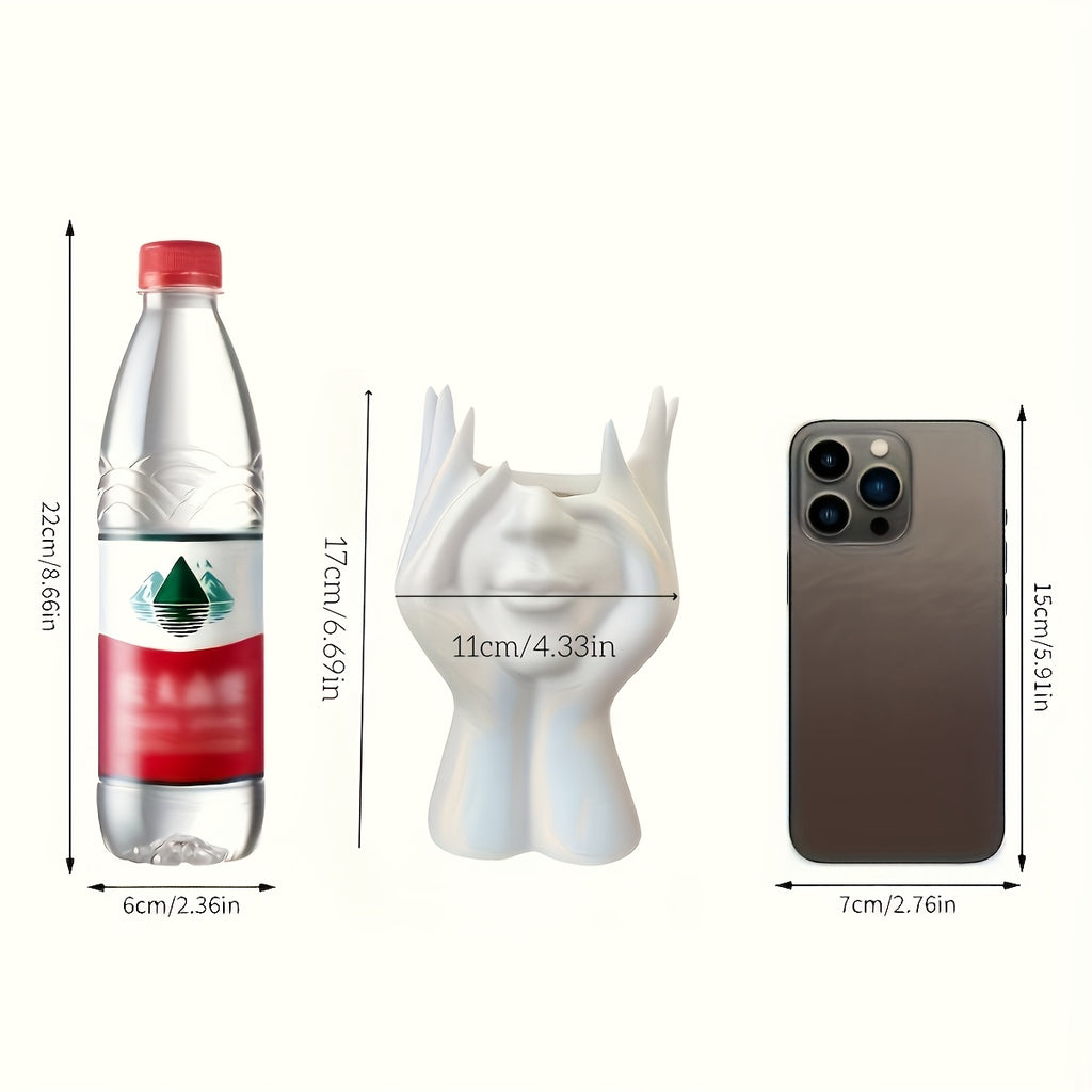 Suporte Criativo e Único para Pincéis de Maquiagem em Formato de Corpo Humano, Copo para Canetas e Recipiente Decorativo de Armazenamento. Organizador de Maquiagem Fofo para Penteadeira, Ferramenta de Mesa para Guardar Pincéis de Maquiagem. Inclui Suporte para Canetas, Porta-Pincéis e Design