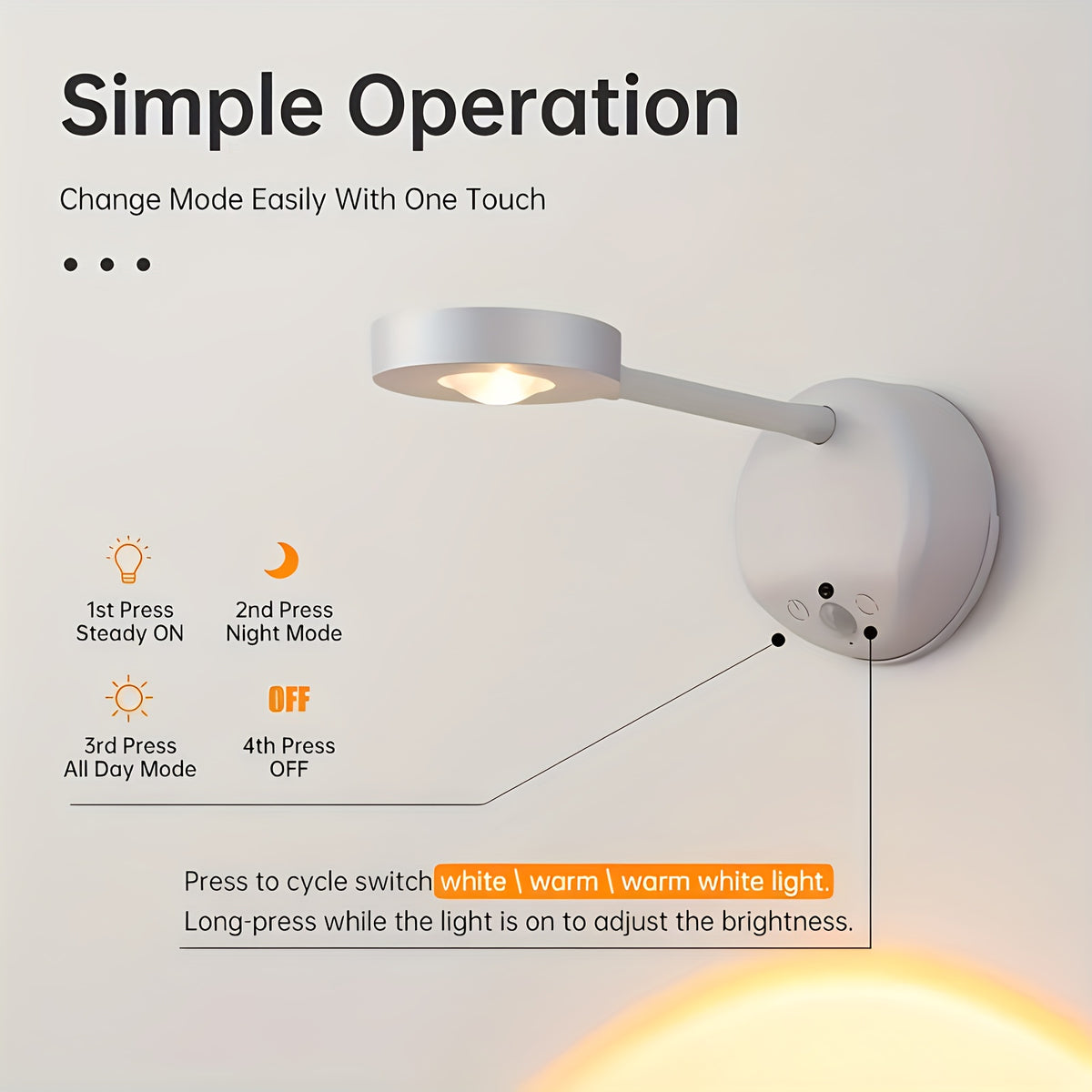 Luz de Parede LED com Sensor de Movimento, Recarregável por USB, Inclui Controlo Remoto, Brilho Ajustável, Três Temperaturas de Cor e Função de Temporizador. Adequada para Galerias, Escadas, Corredores, Salas de Estar e Vitrines.
